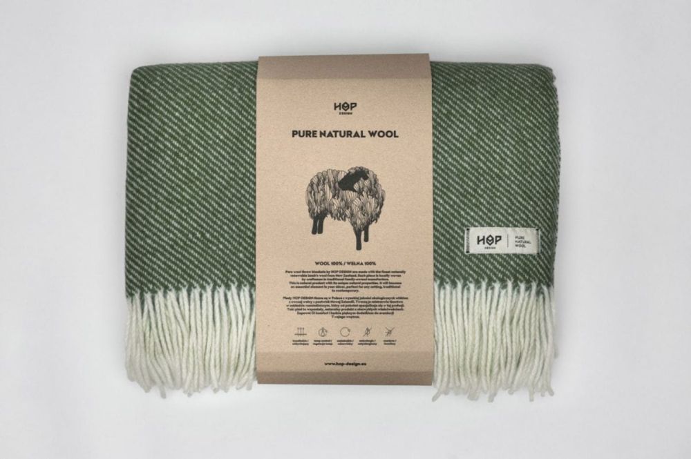 Wełniany koc Ruru / butelkowa zieleń / HOP Design