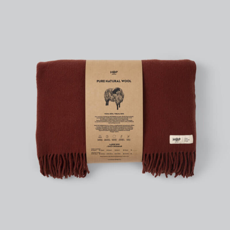 Wełniany koc Yeti / bordowy / HOP Design
