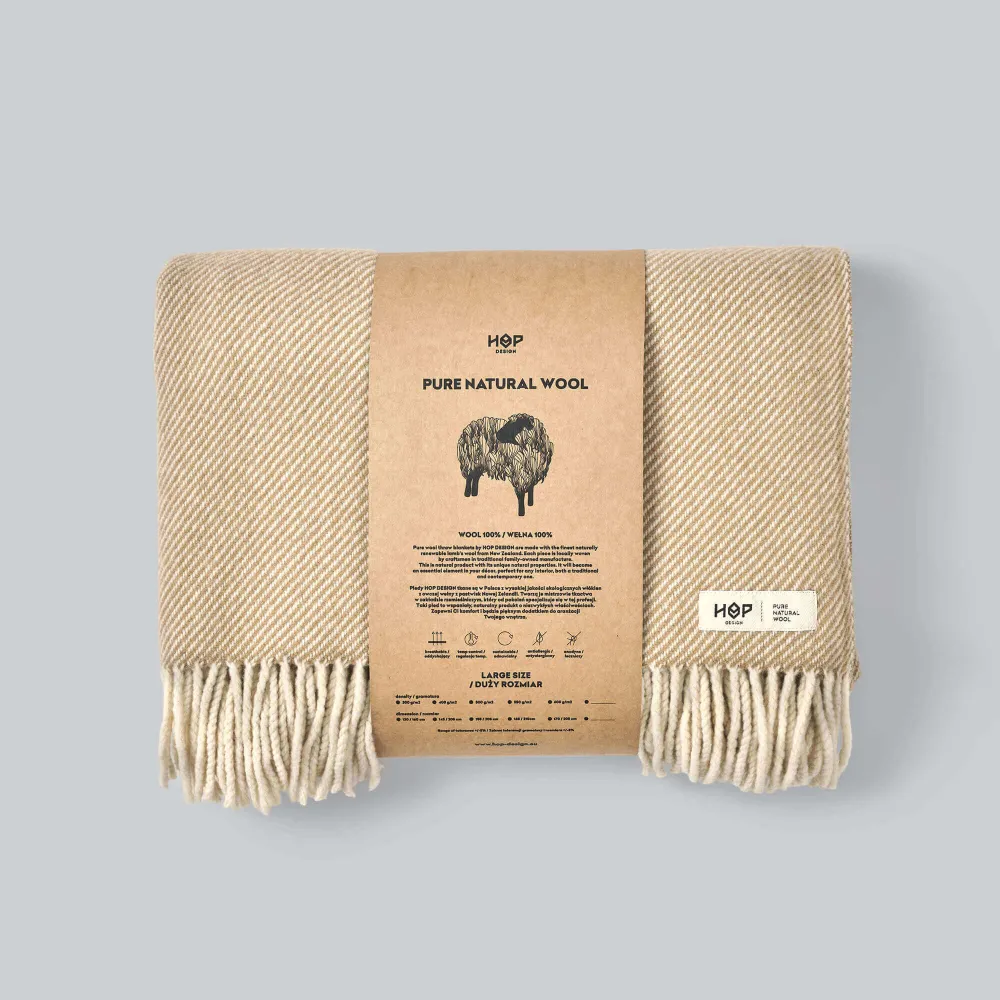 Wełniany koc Ruru / beige ecru / HOP Design