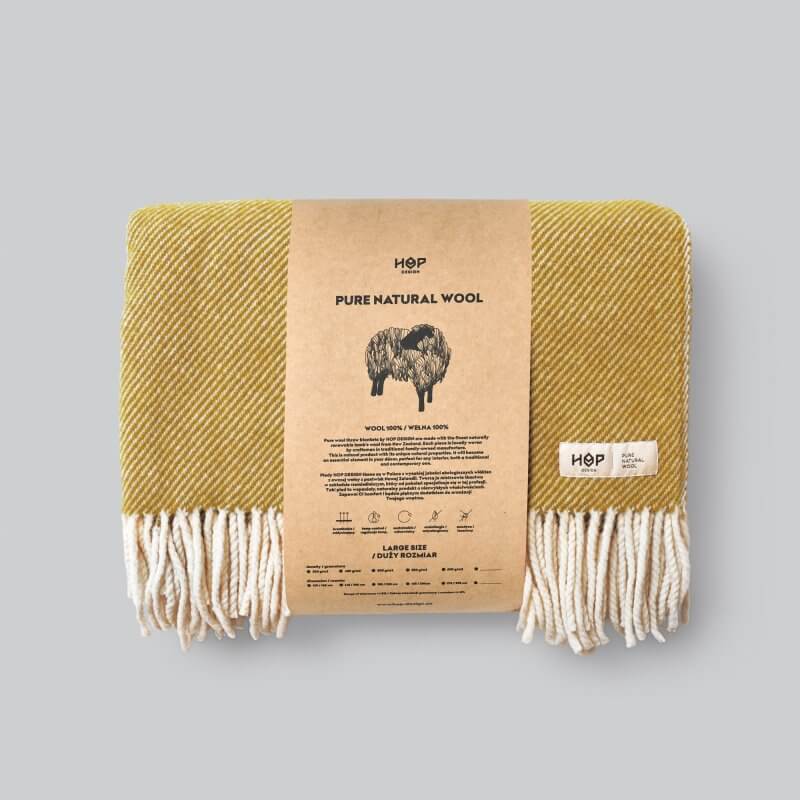 Wełniany koc Ruru / musztardowy ecru / HOP Design