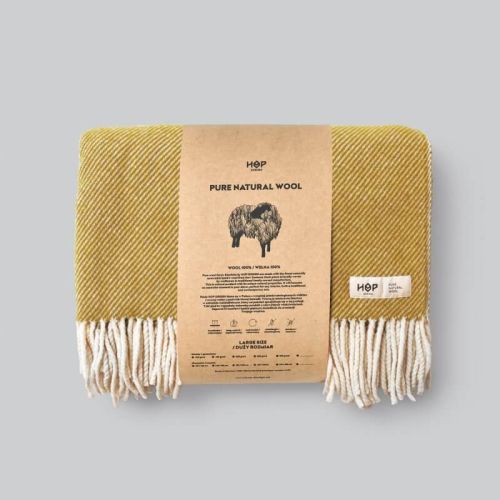 Wełniany koc Ruru / musztardowy ecru / HOP Design