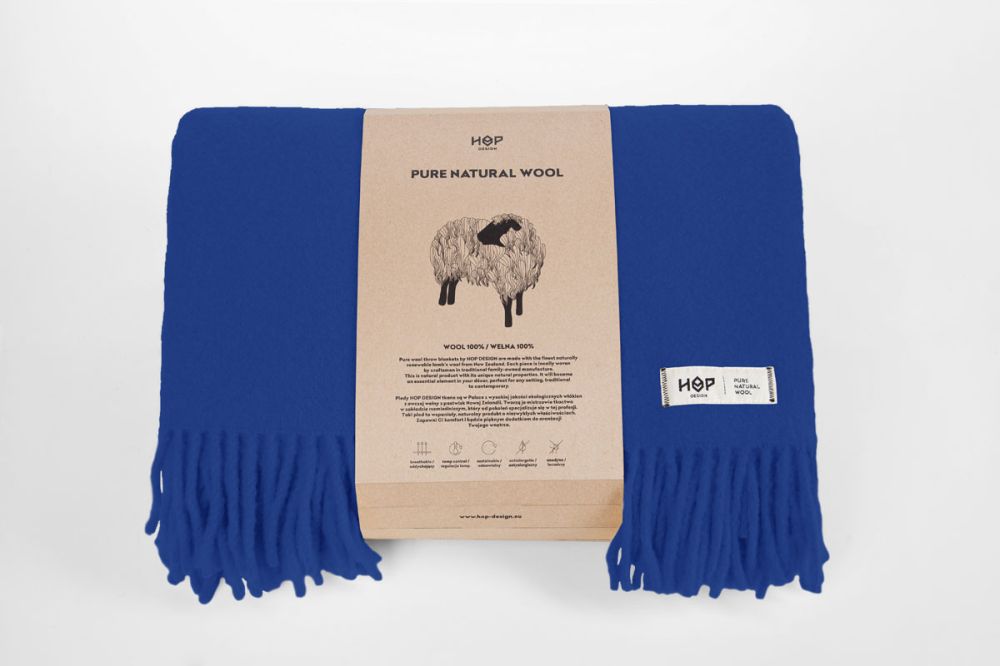 Wełniany koc Yeti / kobalt / HOP Design
